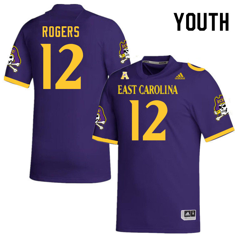 Youth #12 Omar Rogers ECU Pirates College Football Jerseys Stitched-Purple